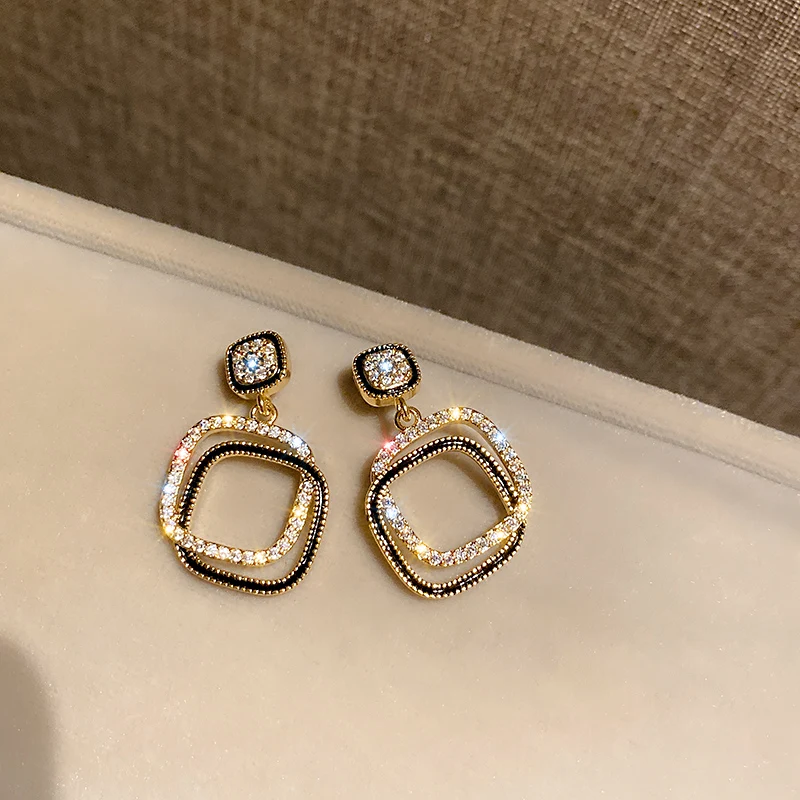 

real gold plated fashion geometric drop crystal earrings 2021 women