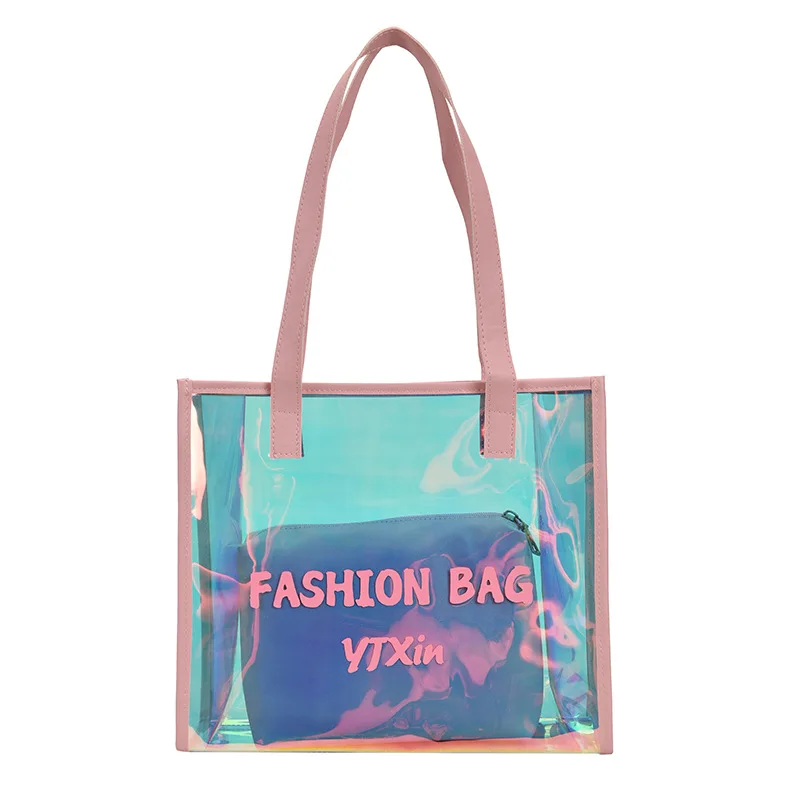 

Transparent bag for women 2021 summer Korean edition shoulder fashion new portable  capacity laser holographic jelly bag