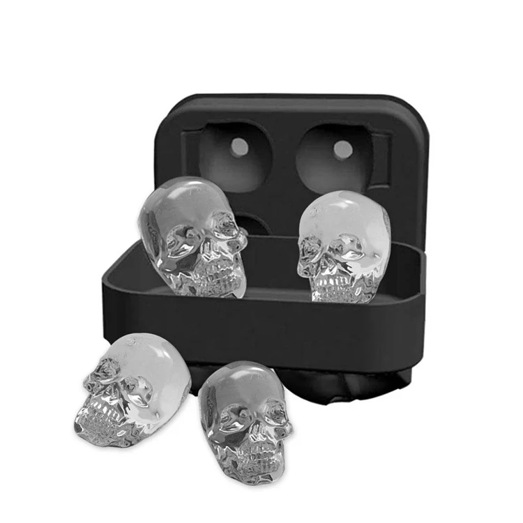 

4 Cavities Fancy Skeleton Ice Ball Maker Mould Flexible 3D Silicon Ice Cube Cranium Mold For Whisky