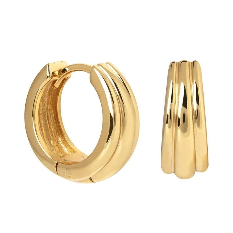 

Milskye fashion women huggie gold plated 925 silver ripple hoop earring