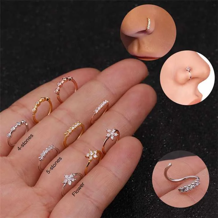 

2021 Foreign Trade Cross-Border E-Commerce Hot Sale Zircon Flower Nose Ring Micro-Inlaid Zircon Piercing Jewelry, Picture shows