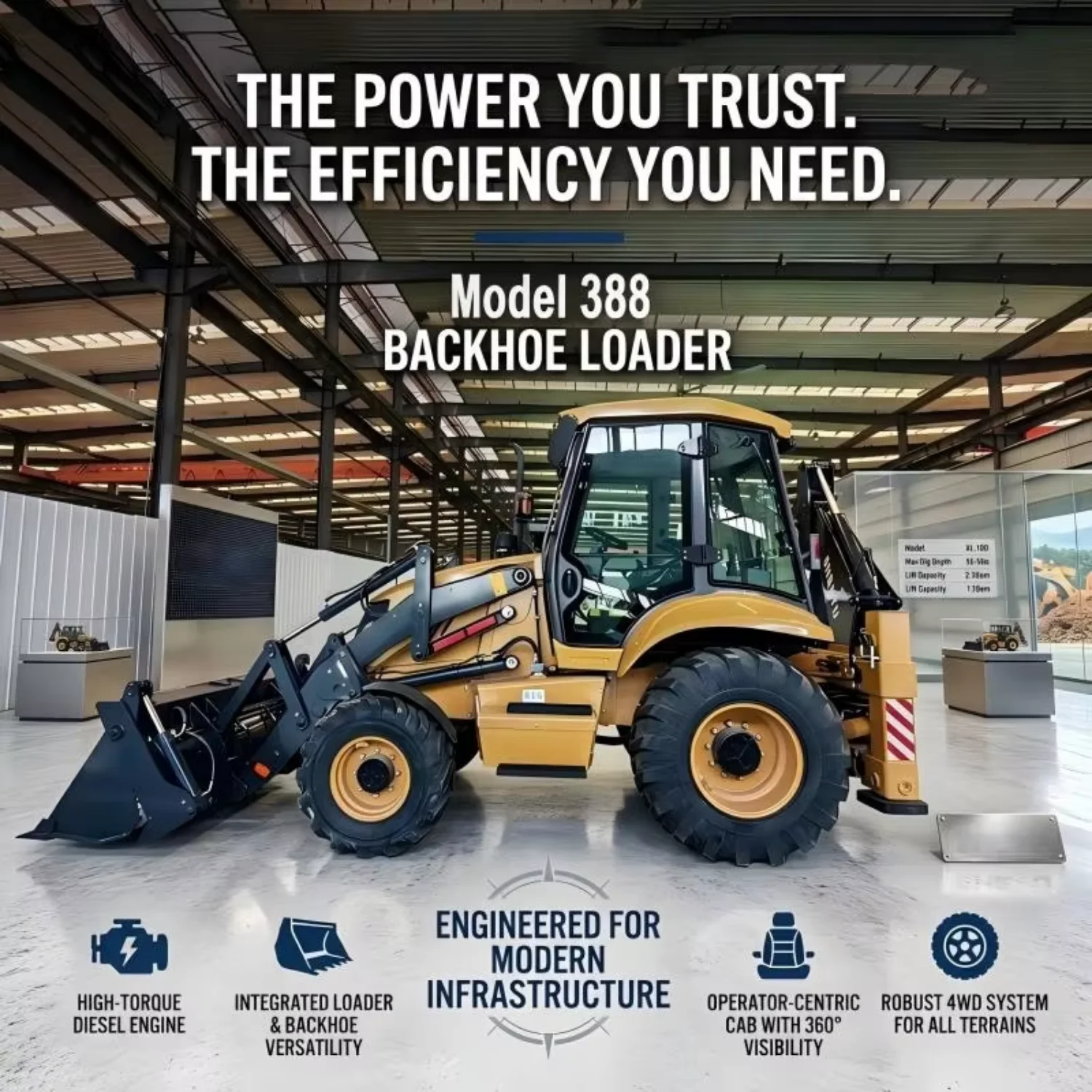 Euro 5 EPA Construction Machine Backhoe Loader China Large Backhoe Loaders 75KW Cummins Powered Backhoe Loader