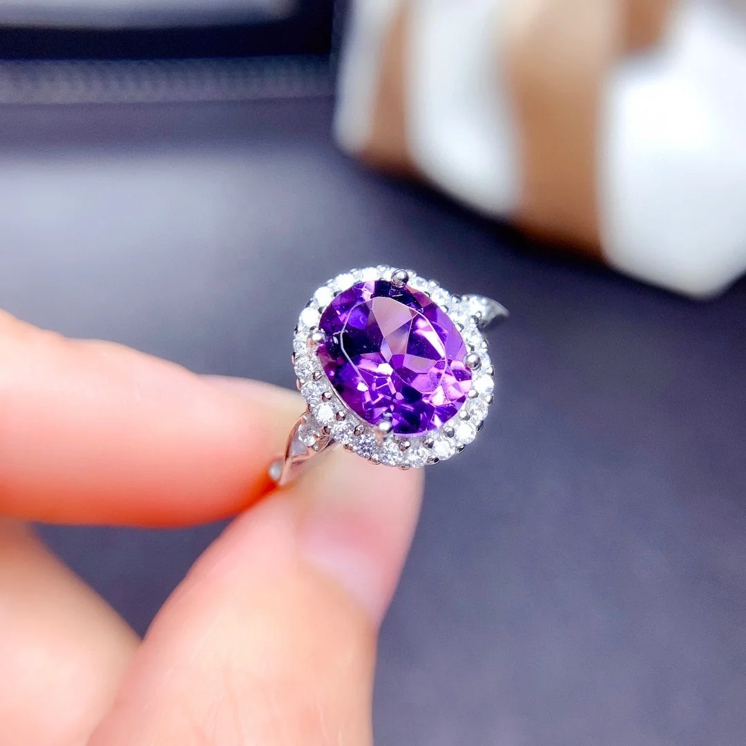 

New Purple Crystal Amethyst Gemstones Diamonds Rings for Women White Gold Silver Color Fine Jewelry Trendy Accessories Gift, Picture shows