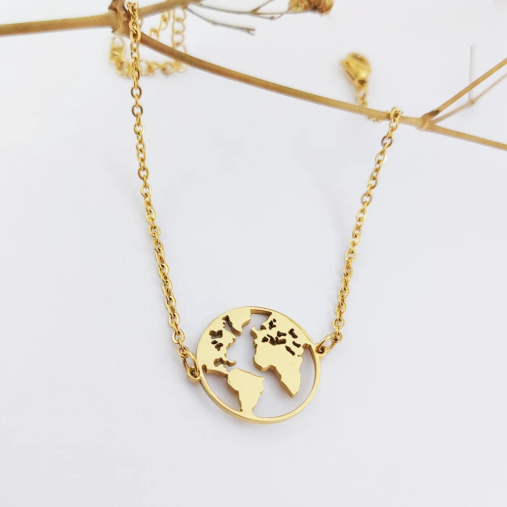 

World Map Bracelet Pulsera De Acero Inoxidable Joyeria Hollow Pendant Pulseras De Dama Bijoux En Acier, Steel/gold/rose gold and other