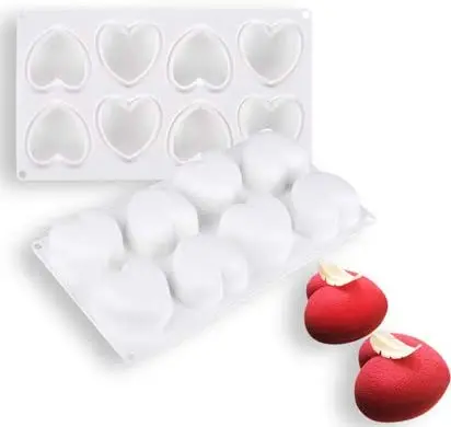 

8 Cavities Non-stick Easy Release Heart Shaped Silicone Mold, Pantone color