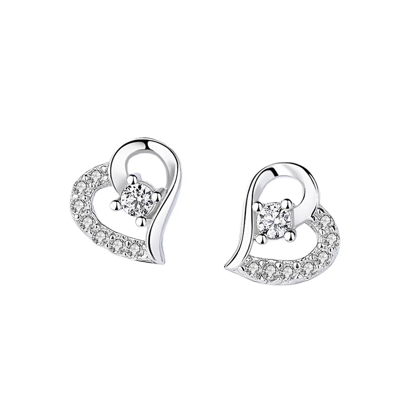 

Simple 925 silver heart shape with cz stud earrings for women