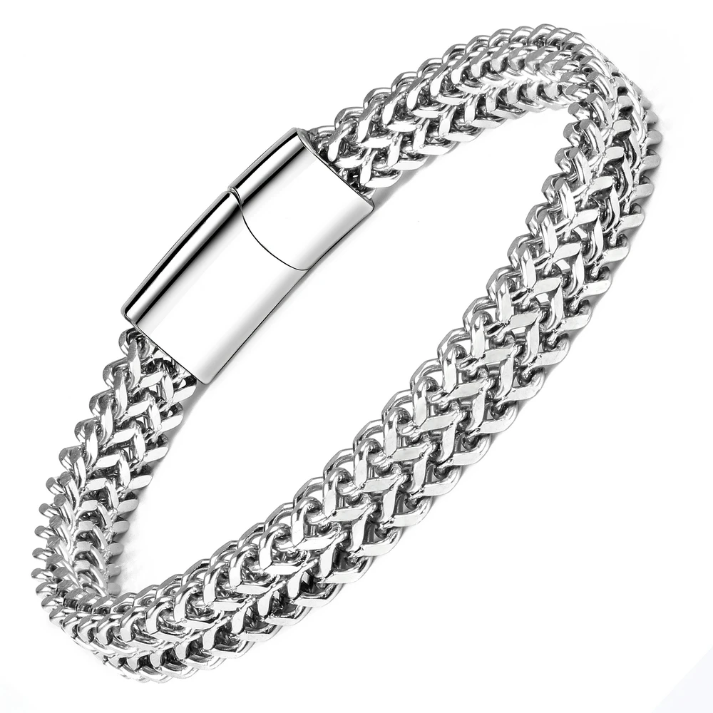 

Wholesale Silver Black Fashion Luxury Double Chain Square Magnetic Clasp Bracelet Watch Bracelet Men Jewels