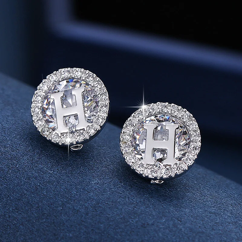 

Simple Fashion Style Letter Shape Pure Copper Inlaid Crystal Diamond Earrings