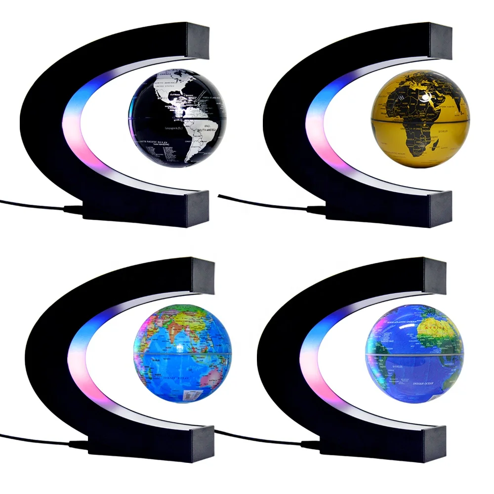 

C shape frame magnetic levitating floating 85mm world globe with 4 globe designs