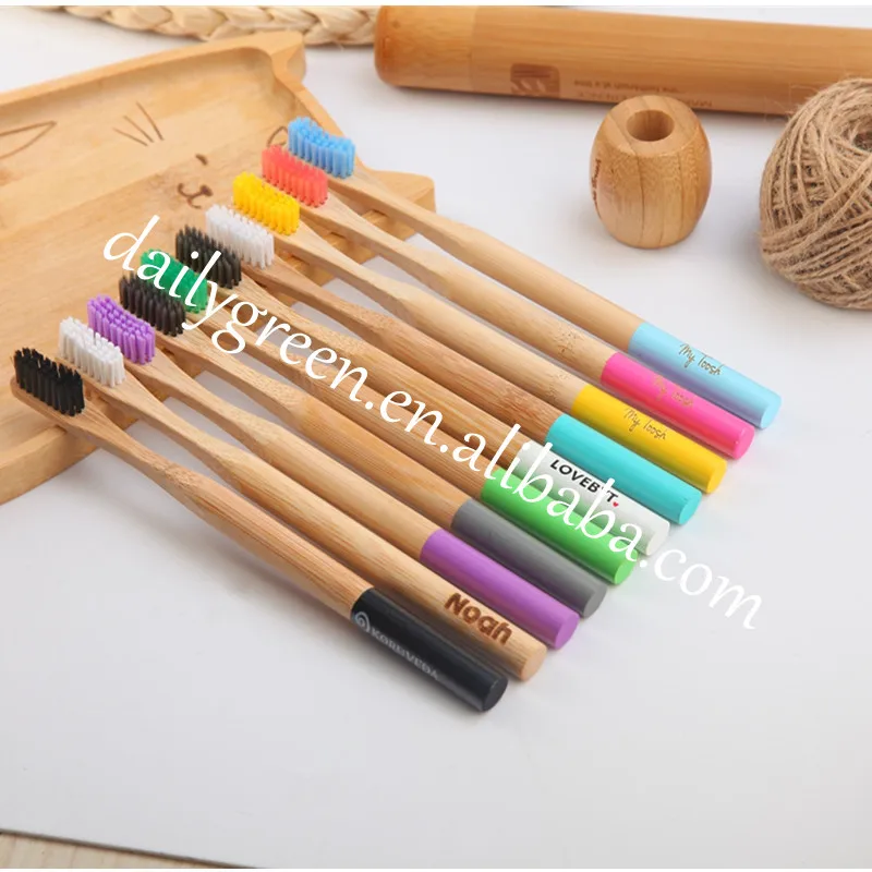 

Round Handle Travel Bamboo Toothbrush With Colored Hard Bristles Wholesale