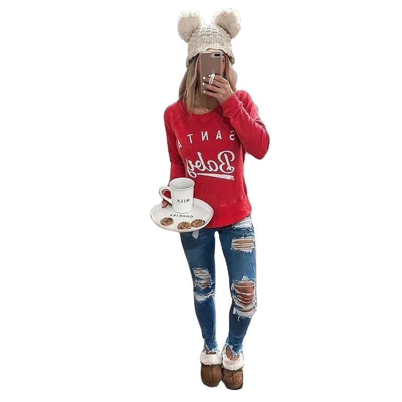 

SANTA N Baby Shirts Women Letter Print Graphic Raglan Tee Shirts Christmas Baseball Shirts