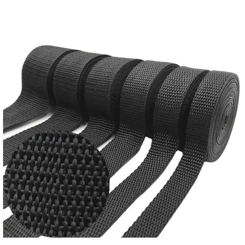 

In Stock Plain Twill Polypropylene Webbing 20mm 25mm 32mm 38mm 50mm For Bag Strap/Seat Belt/Dog Collar Black Webbing, Accept customized