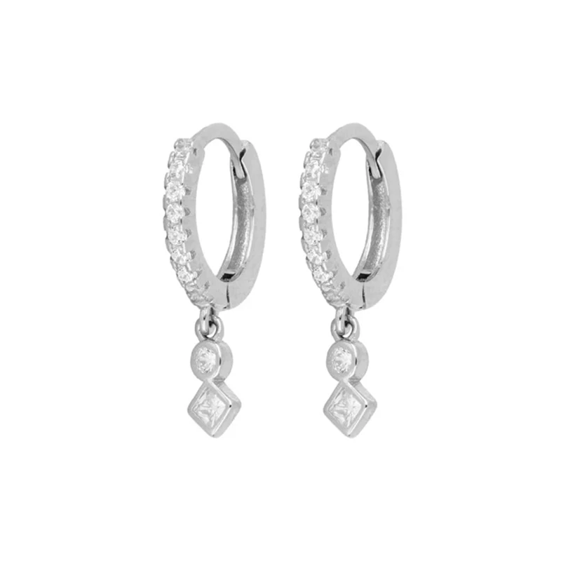 S925 sterling silver INS square diamond all-match ear buckle earrings