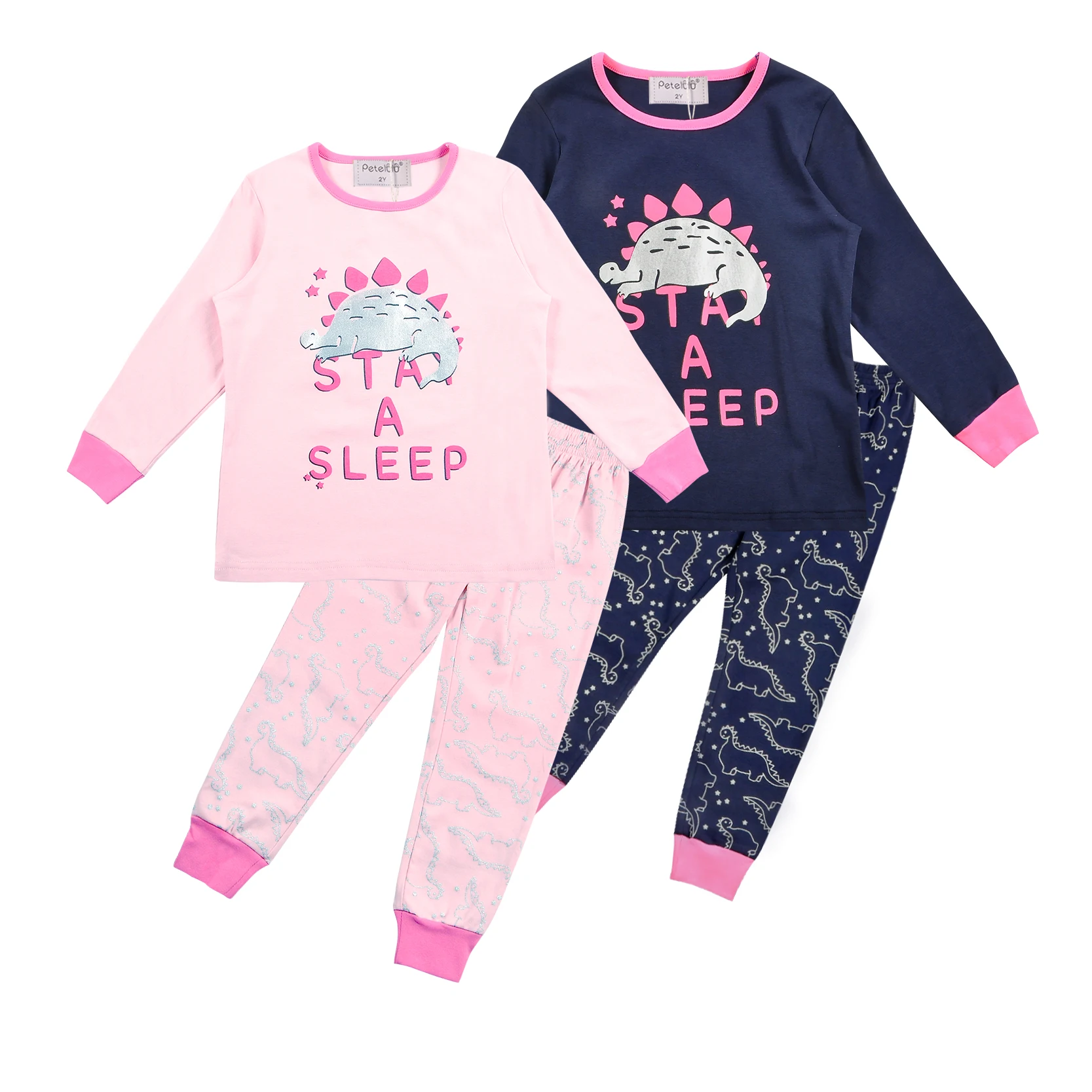 

New Arrival Two-piece Cartoon Printing Girl Sleepwear Children's pajamas Kids Pajama Set, Pink and turquoise