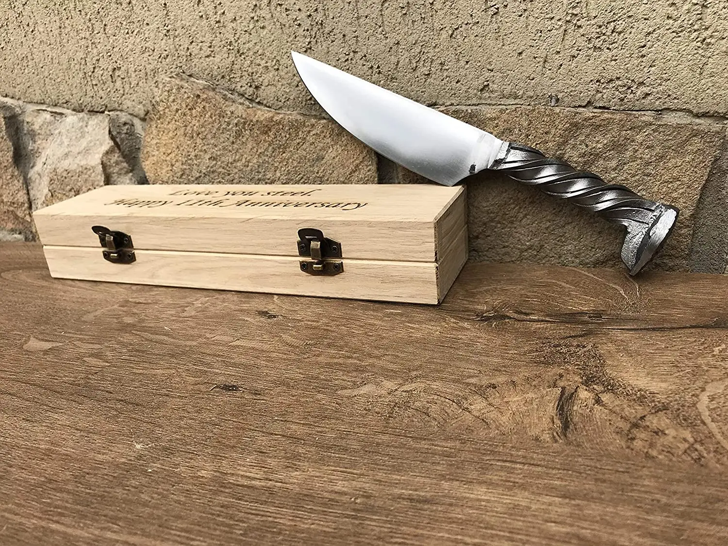 Railroad Spike Knife In A Wooden Gift Box With Engraved Box And