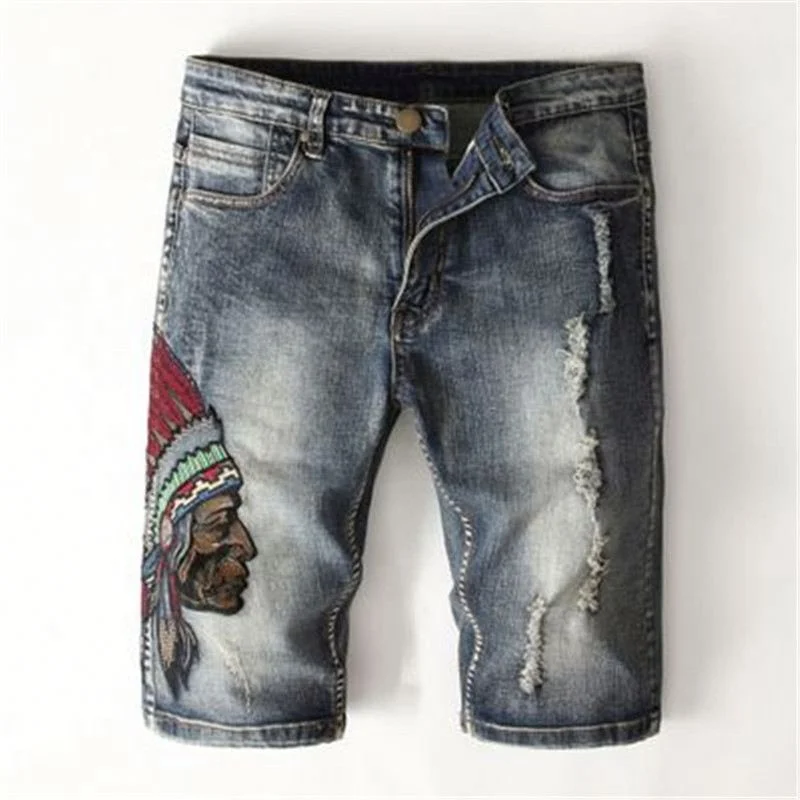 

Voogue Men Summer jeans Fashion Casual Men's Pattern Short Pants New embroidery Men's Jeans, Customized color