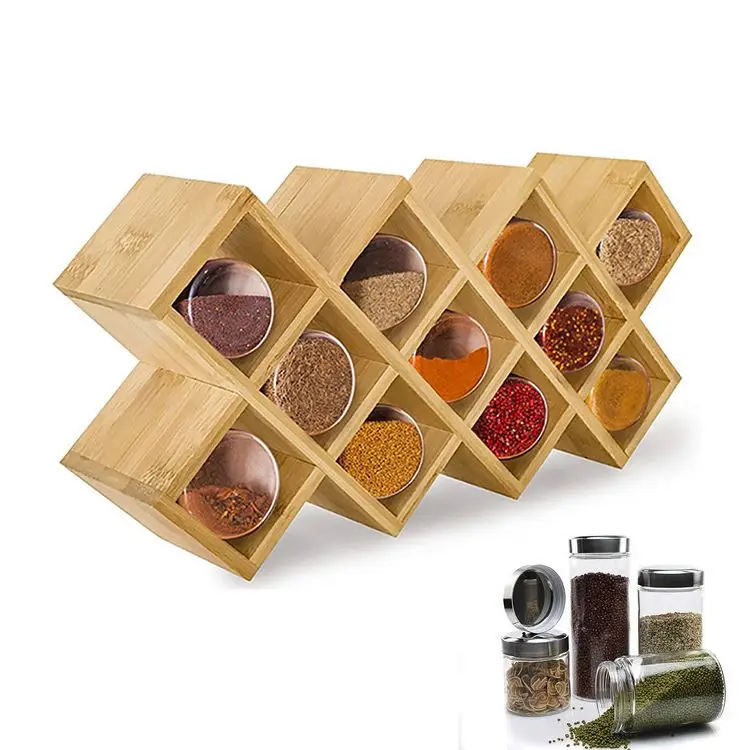 

Amazon Hot Sale Home Kitchen 11 Grids Bamboo Seasoning Bottle Jar Storage Shelf Wood Spice Rack