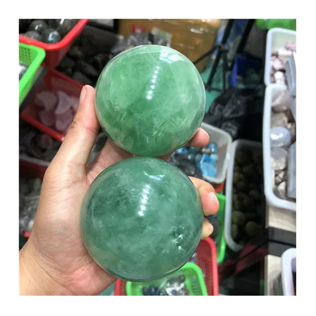 

Wholesale natural carved gemstone spheres green fluorite ball crystal stones for decor