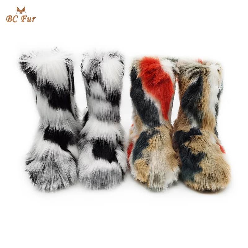 

Colorful Big Furry Fur Long Winter Snow Women Boots Shoes Faux Fur Boots Fur long and short Shoes for Women Ladies