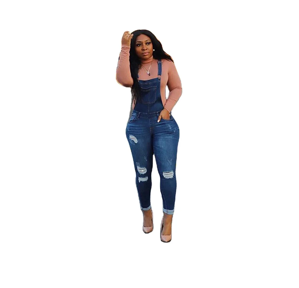 

Street wear ladies summer full length suspender trousers jean jumpsuits women plus size denim black jumpsuit