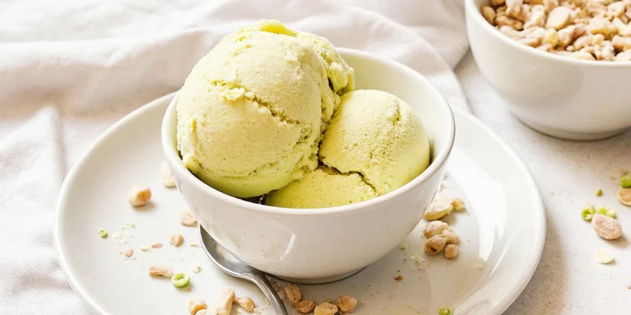 Spice rack next to bowls of spiced pistachio ice cream