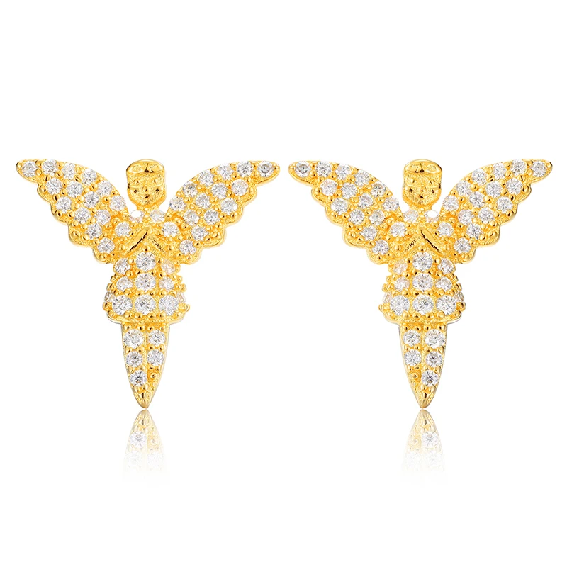 

GRA Certified VVS1 Moissanite Angel Earrings 925 Sterling Silver Hiphop Stud Earrings Punk Jewelry for Men Women