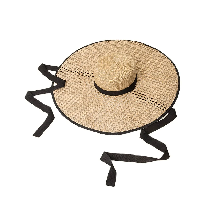 

Shinehats 2022 Summer Beach Exclusive Design Hollow Wheat Natural Rattan Braided Wide Brim Women Straw Hat