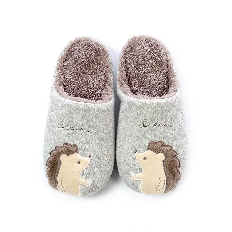 

Women luxury winter house ladies footwear hedgehog slippers cable knitted flat indoor home fur slippers