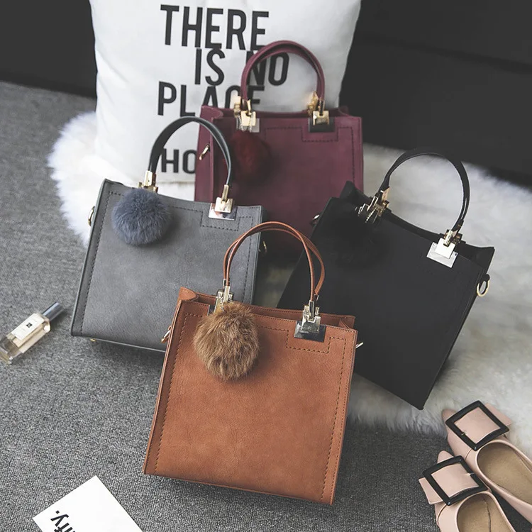 

Shoulder Bag Retro Trend Crossbody Women Handbag Cheap Ladies Bags Handbag Pu Leather Handbags And Purse With Fur Ball, Multi colors