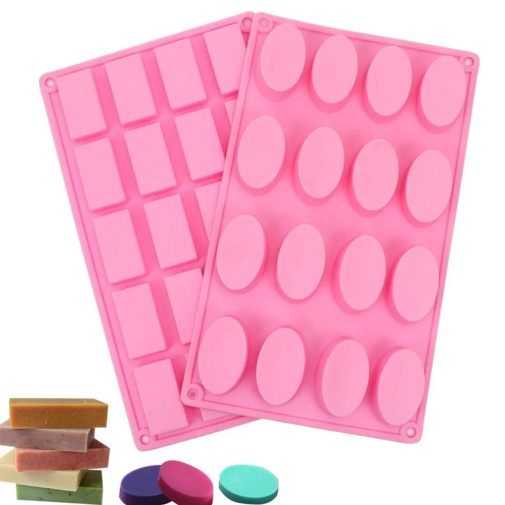 

Wholesale high quality 20 Cavity Rectangle and 16 Cavity Oval (2"x1") Silicone Soap Mold loaf, Any pantone colors