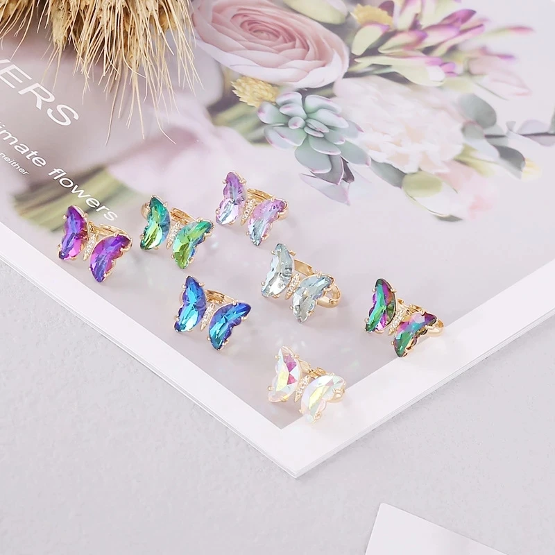 

Fashion Gradient Butterfly Rings FemaleButterfly Open Ring Girl Romantic Adjustable Ring Summer Shiny Jewelry for Women
