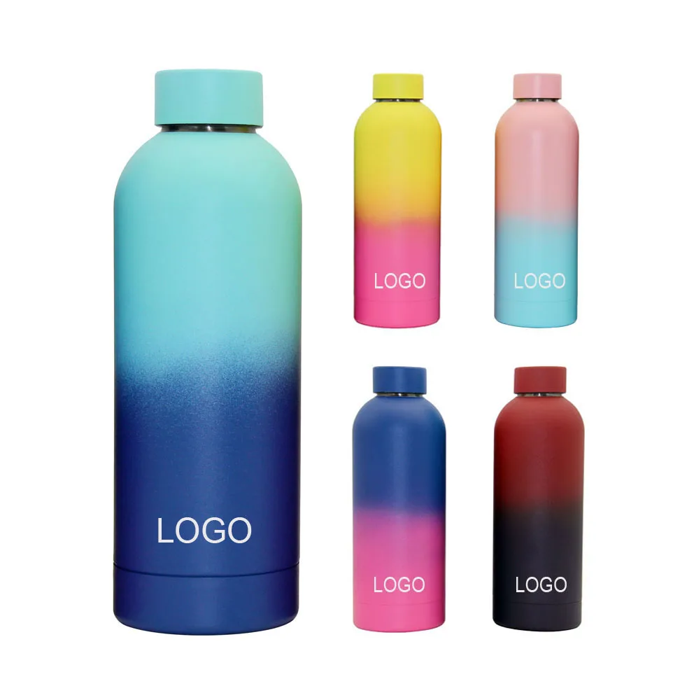 

New design gradient coating double wall stainless steel vacuum flasks 500ml bpa free matte water bottle