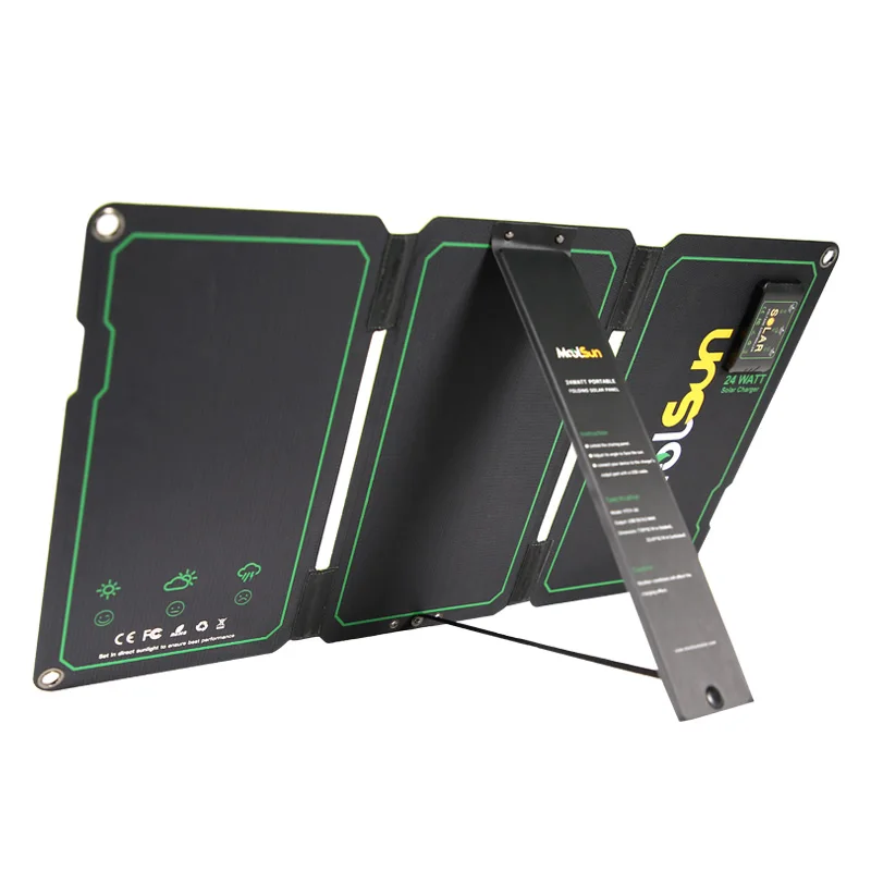 
Solar Charger 24W Solar Panel with 3 USB Ports Waterproof Foldable Camping Travel Charger 