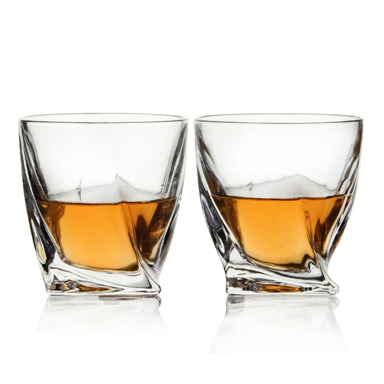 

AIHPO06 Fancy Unique Curved Design Shaped Thick Heavy Bottom Base Crystal Drinking Tumbler Twist Whiskey Glasses