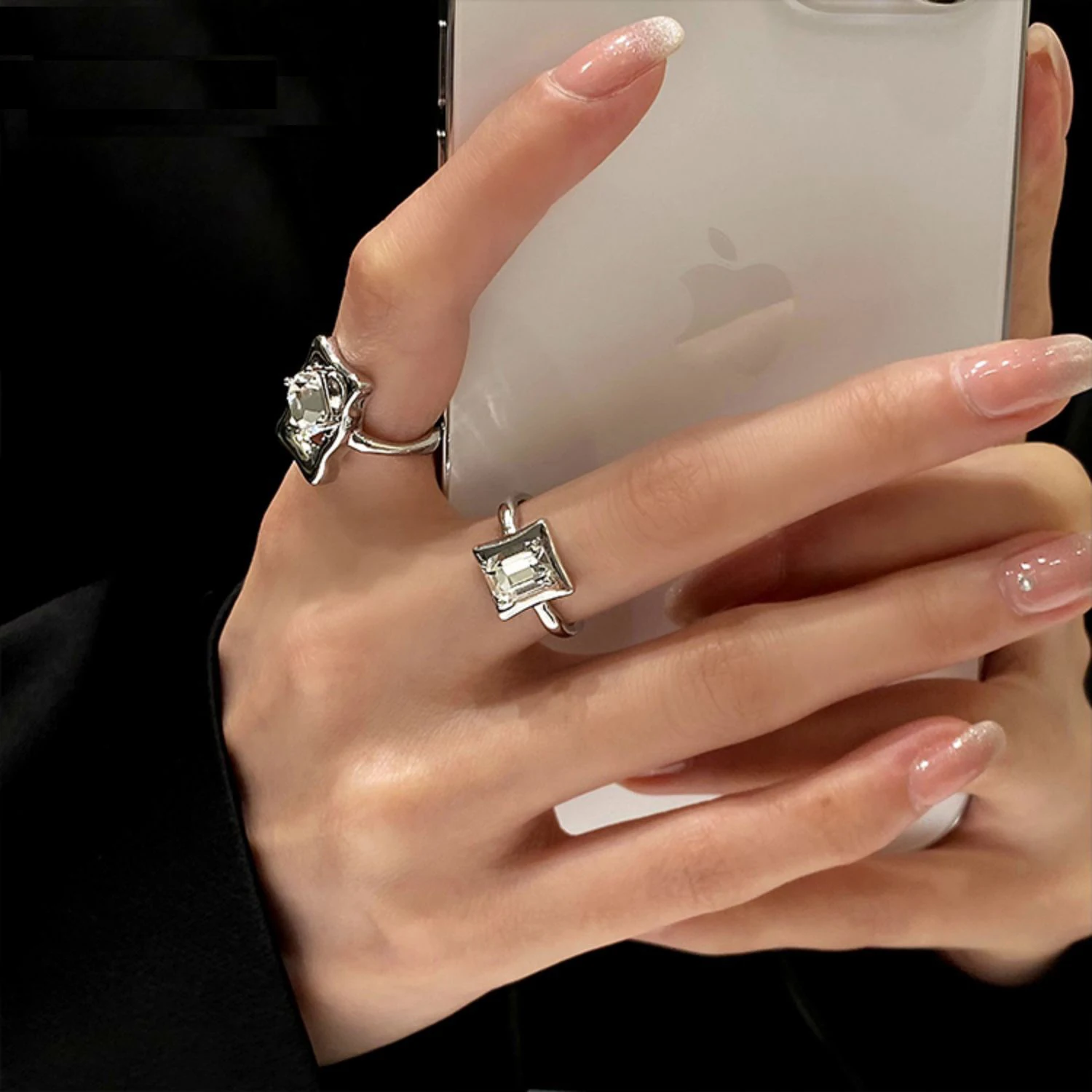

Vershal E-50 Wholesale Silver Plated Ins Fashion Hip-hop Square Zircon Open Ring For Women