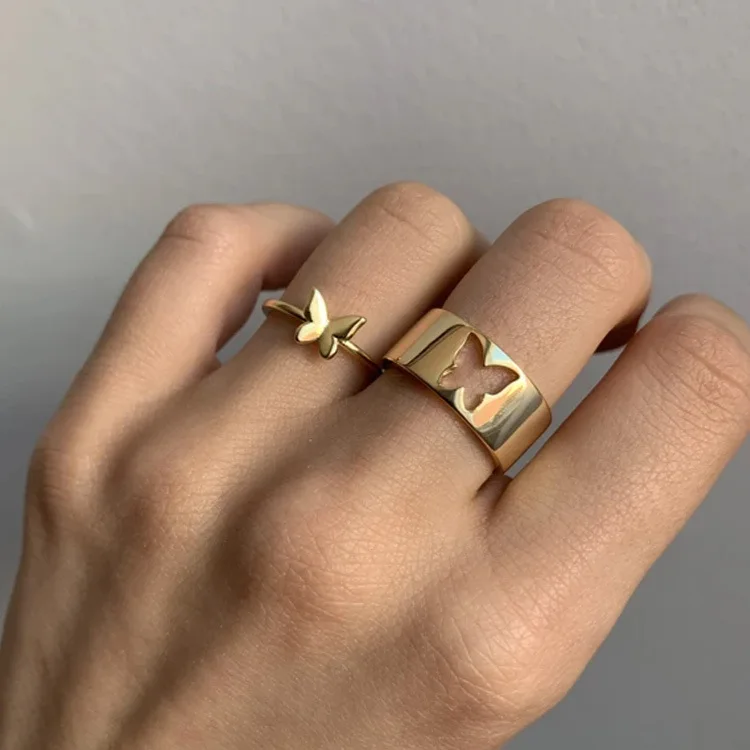 

Trendy Gold Butterfly Rings For Women Men Lover Couple Rings Set Friendship Engagement Wedding Open Rings 2021 Jewelry