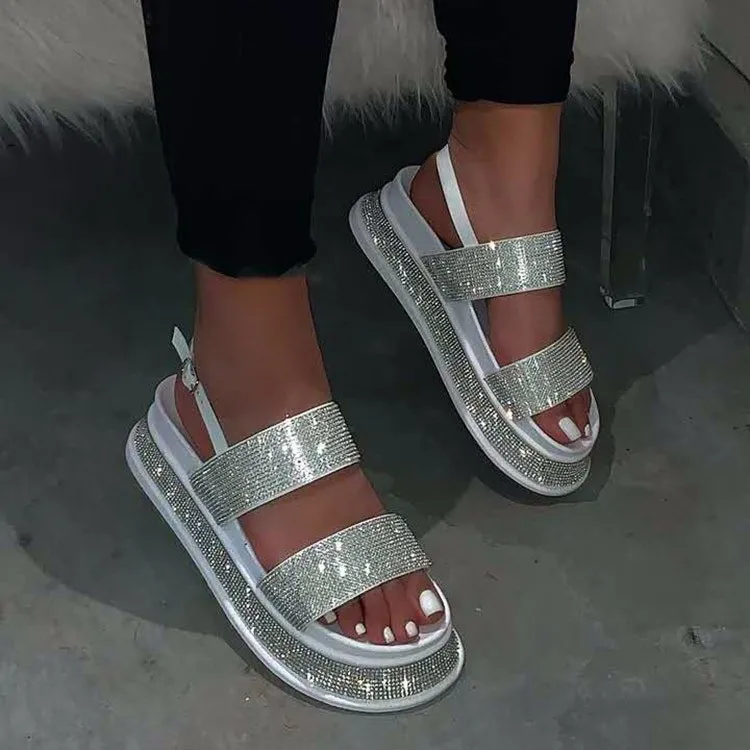 

Summer new style large size rhinestone women's shoes casual style thick-sole diamond buckle height increasing ladies sandals, Pictures