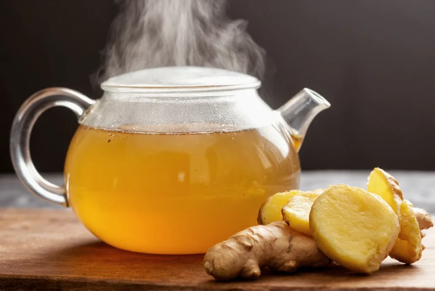 Fresh ginger root sliced and steeping in a teapot with steam rising, showing natural preparation method for maximum anti-inflammatory benefits