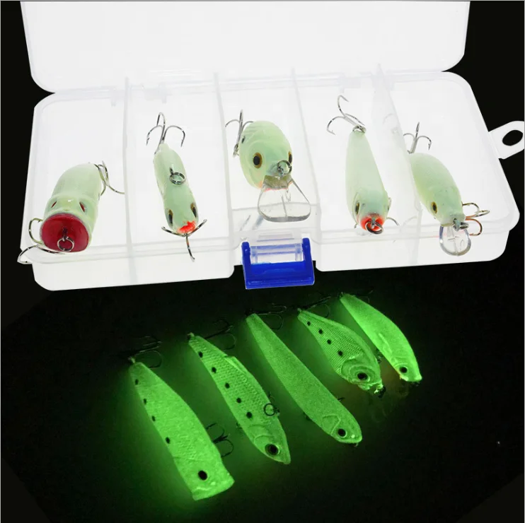 

Mixed luminous Minnow pencil vib Crankbait and popper lures in a Box Fishing Lure Set