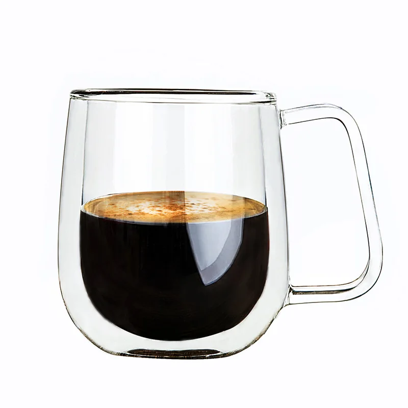 

Double coffee mug with handle for tea, latte, juice, Transparent