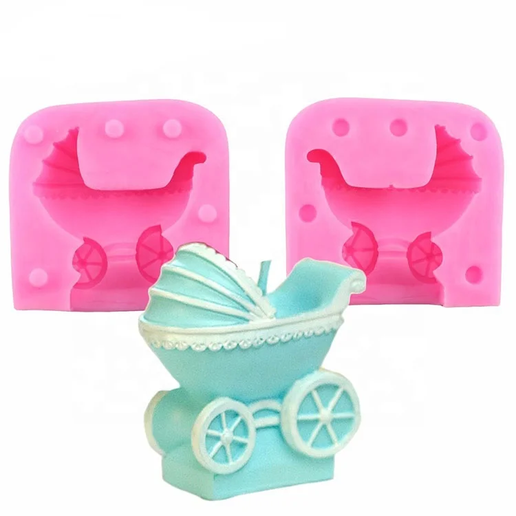 

3D Baby Stroller Soap Silicone Candle Mold Baby Birthday Cake Decorating Fondant Molds Candy Chocolate Gumpaste Moulds