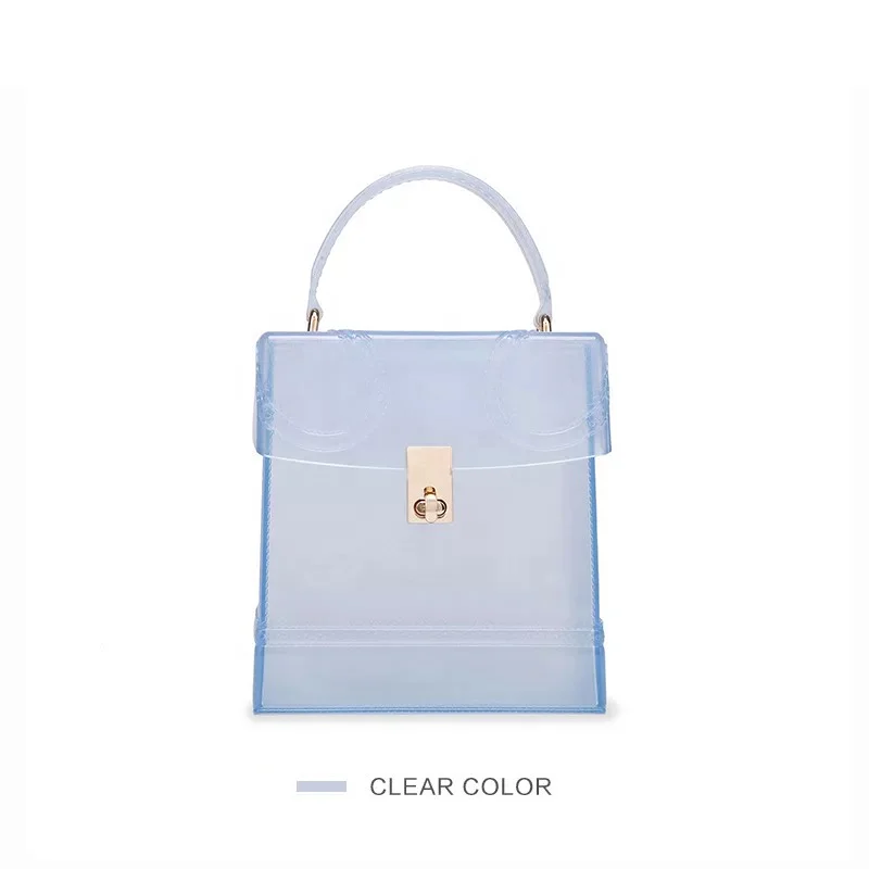 

Fashion Designer PVC Box Shaped Shoulder Handbags Transparent Jelly Bag