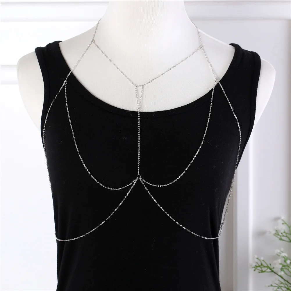 

Sexy multi-layer tassel handmade chest chain silver bra chain body chain jewelry