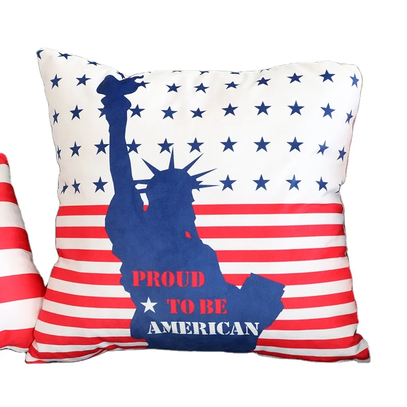 

Hot sale 100% polyester velvet fabric digital printing American flag design cushion cover for home decoration, Multi color