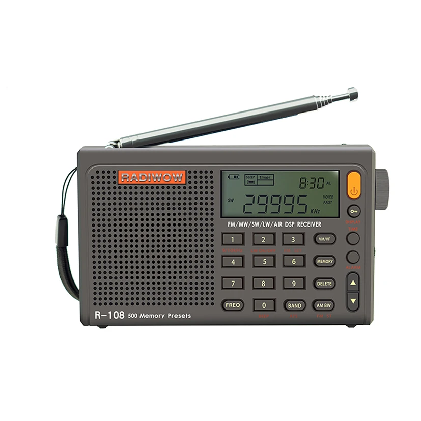 

RADIWOW R-108 Radio Digital Portable Radio FM Stereo LW/SW/MW/AIR/DSP Receiver with LCD Sound for Indoor Outdoor Activities for