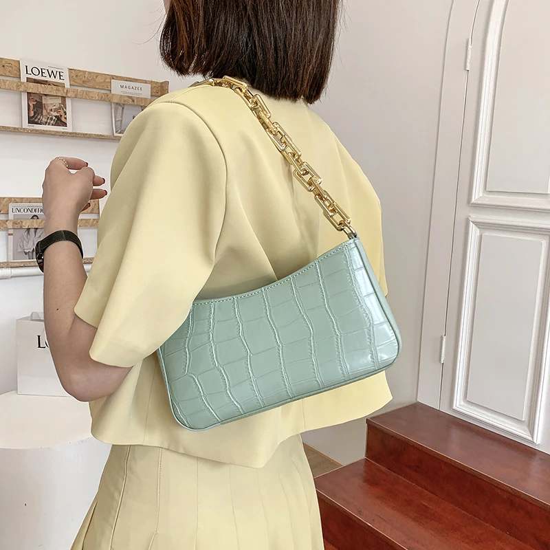 

Stone Pattern PU Leather Armpit Bag For Beautiful Women 2021 Solid Color Chain Shoulder Handbags Female Travel Fashion Hand Bag, Six colors