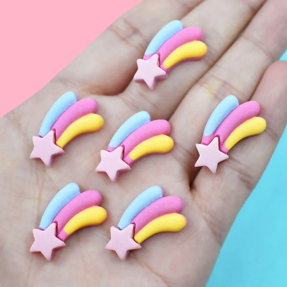 

Paso Sico 21*15*5mm Super Cute Colorful Star Rainbow Resin Cabochons Cartoon Nail Art Accessories Decoration