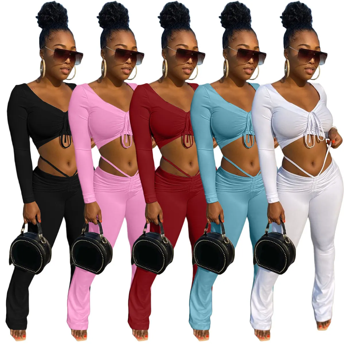 

21025-MX1 solid color 2 piece sets women clothing bandage jumpsuits sexy sehe fashion