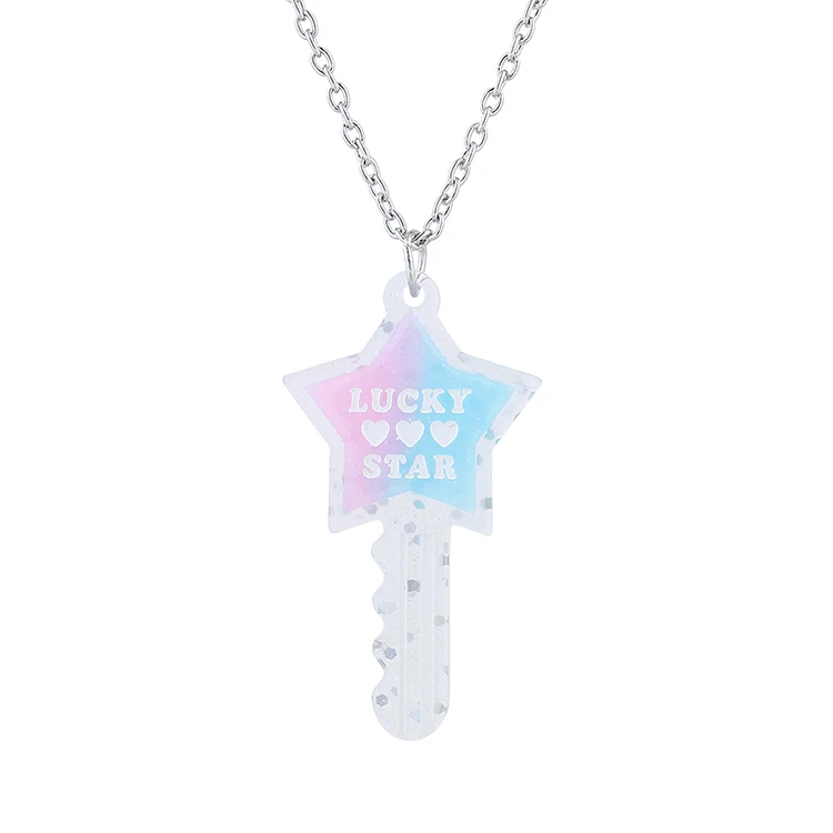 

Best Selling Cheap Colorful Key Necklace Exquisite Thin Link Chain Acrylic Key Pendant Necklace, Picture color
