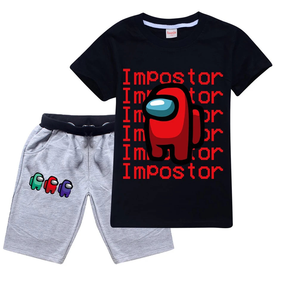 

Among us boys girls teenagers children's clothing summer Casual comfortable T-shirt Shorts two-piece suit sets, Picture